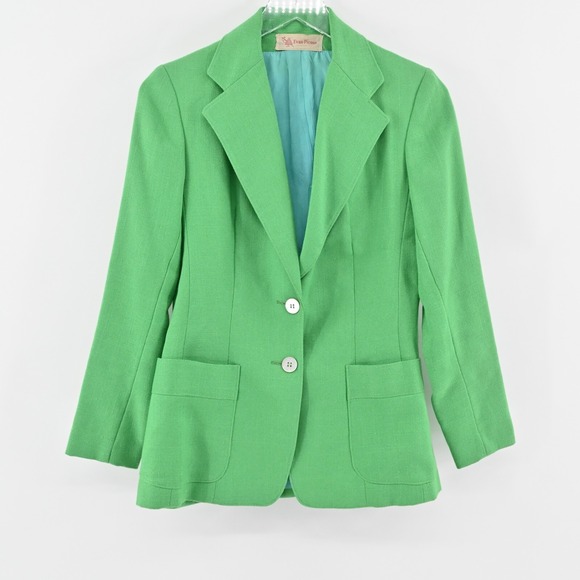 Evan Picone Jackets & Blazers - Vtg EVAN PICONE Blazer‎ Womens Size 6 Green Single Breasted Front Pocket Jacket